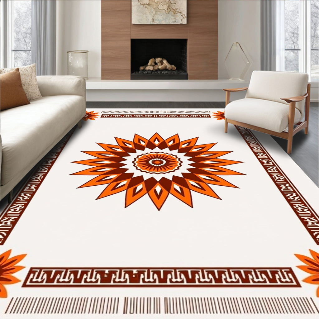 Geometric Sunburst Tile Frame Rug