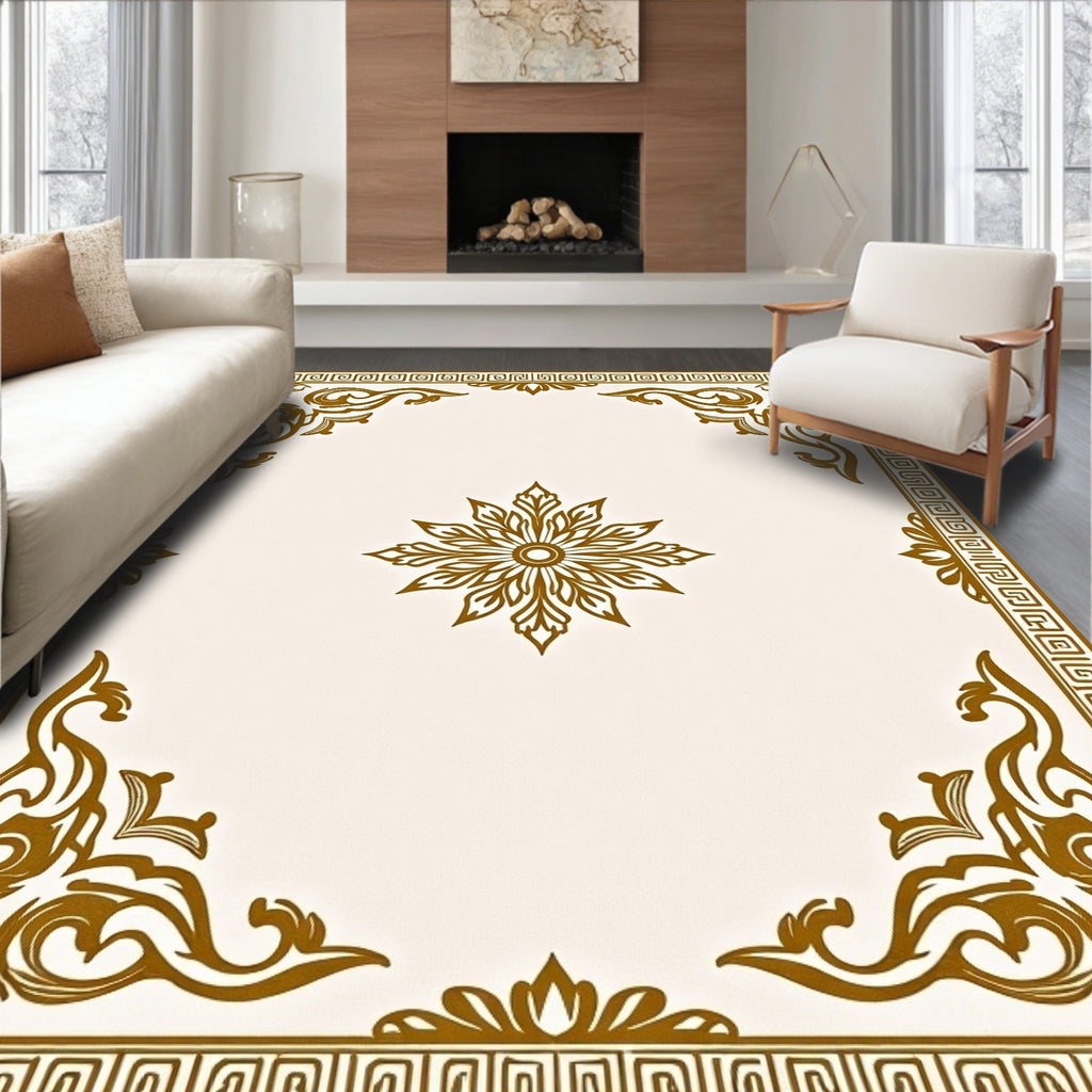 Gilded Floral Greek Key Border Rug