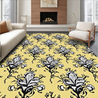 Black White Floral Vine Pattern Rug