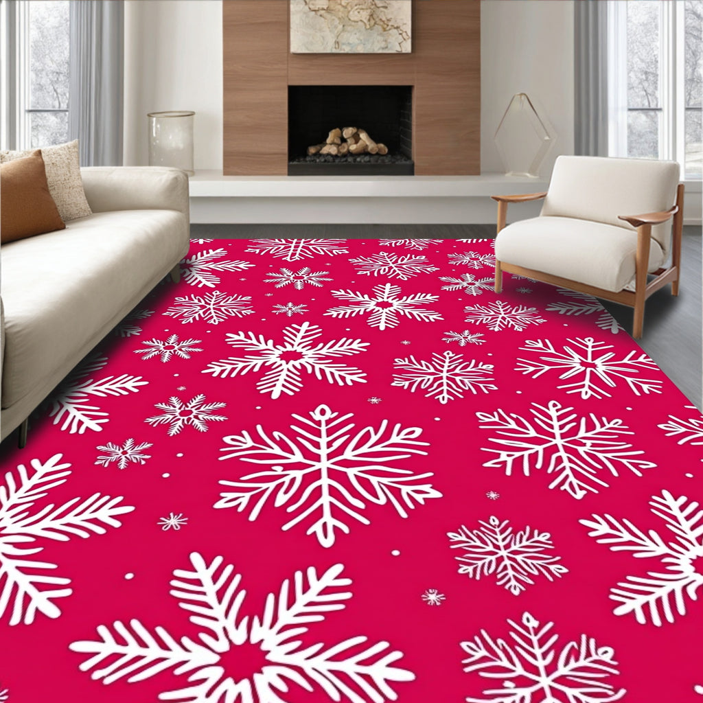 Winter Snowflake Pattern Red Rug