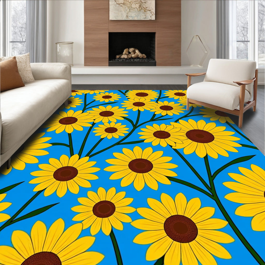 Happy Yellow Sunflower Pattern Rug