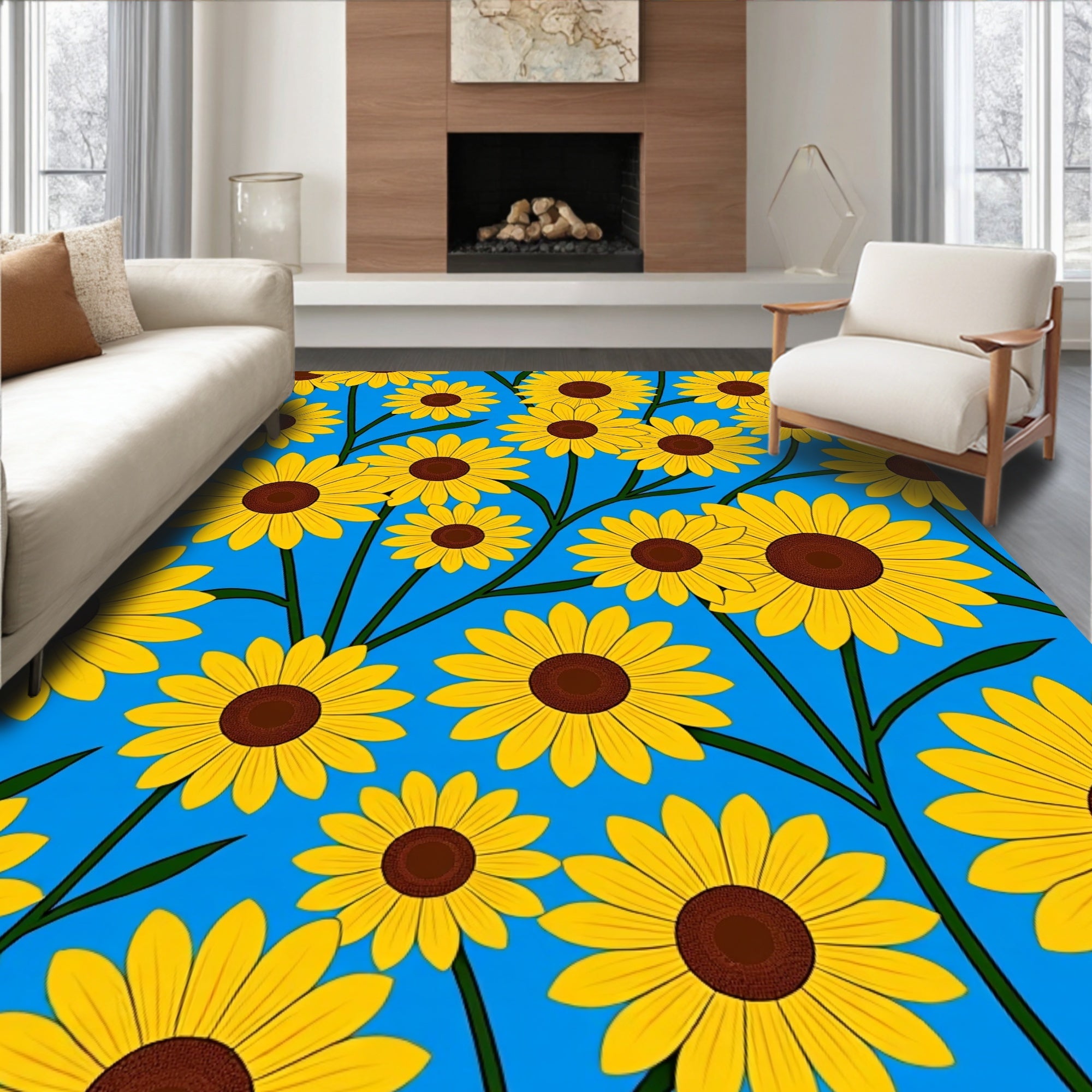 Happy Yellow Sunflower Pattern Rug
