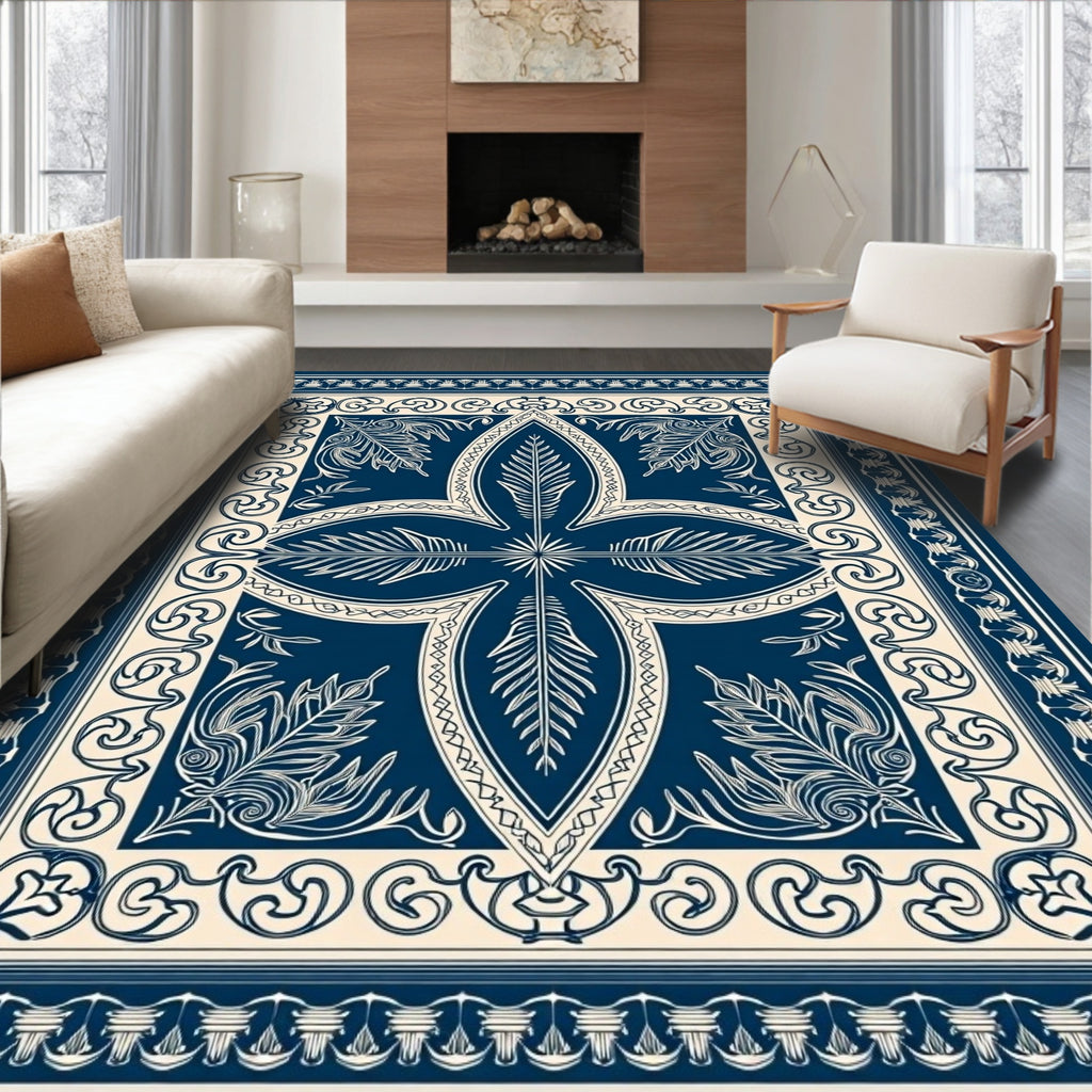 Bold Navy Floral Scrollwork Rug
