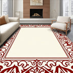 Classic Red Floral Scroll Border Design Rug