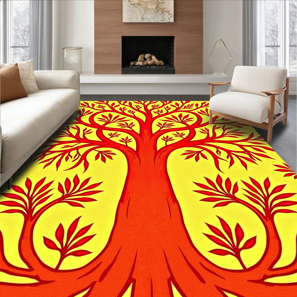 Crimson Tree Patterned Design Rug