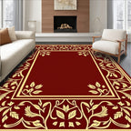 Elegant Red Gold Floral Border Rug