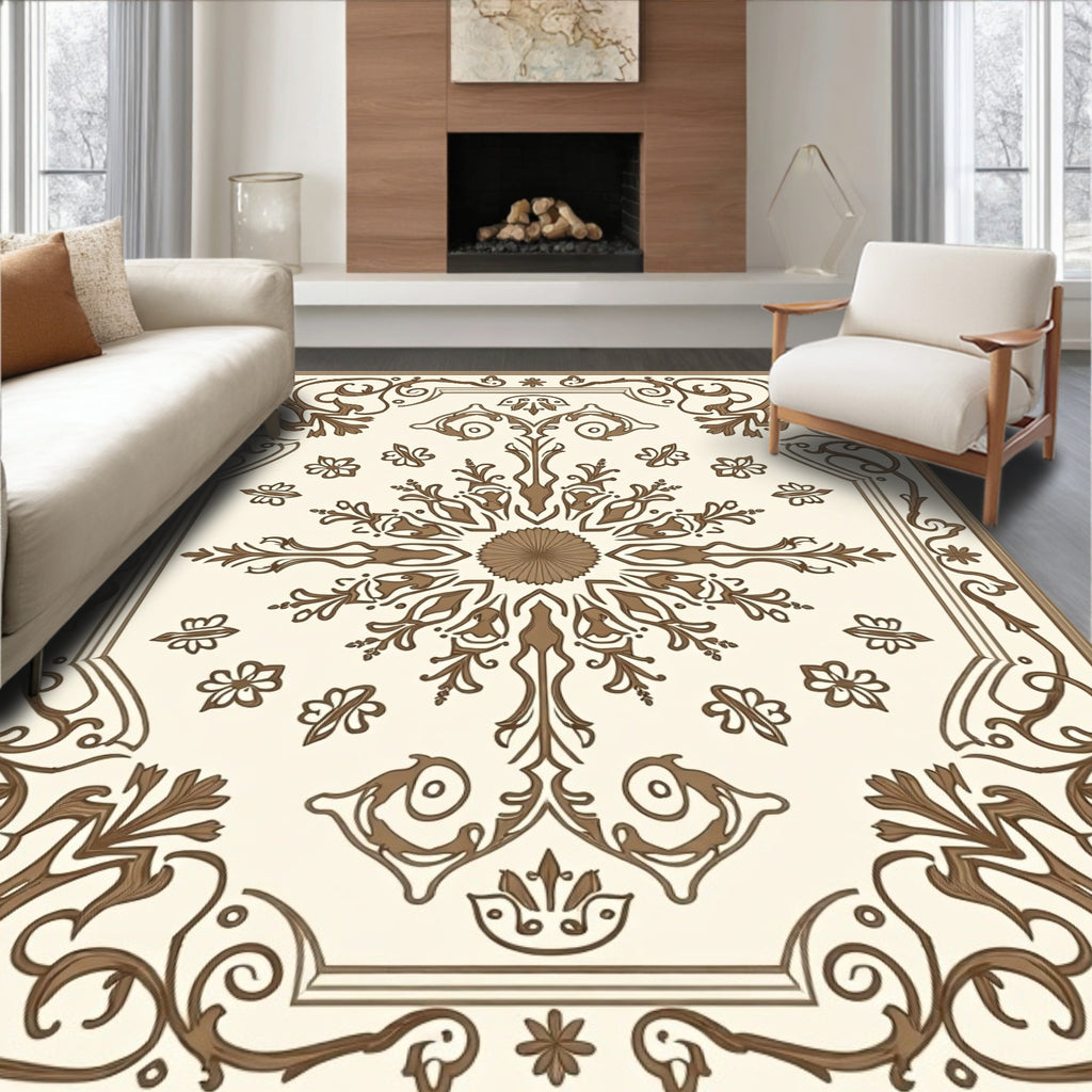 Classic Brown Floral Medallion Pattern Rug