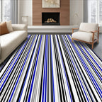 Vertical Blue Black White Stripes Pattern Rug