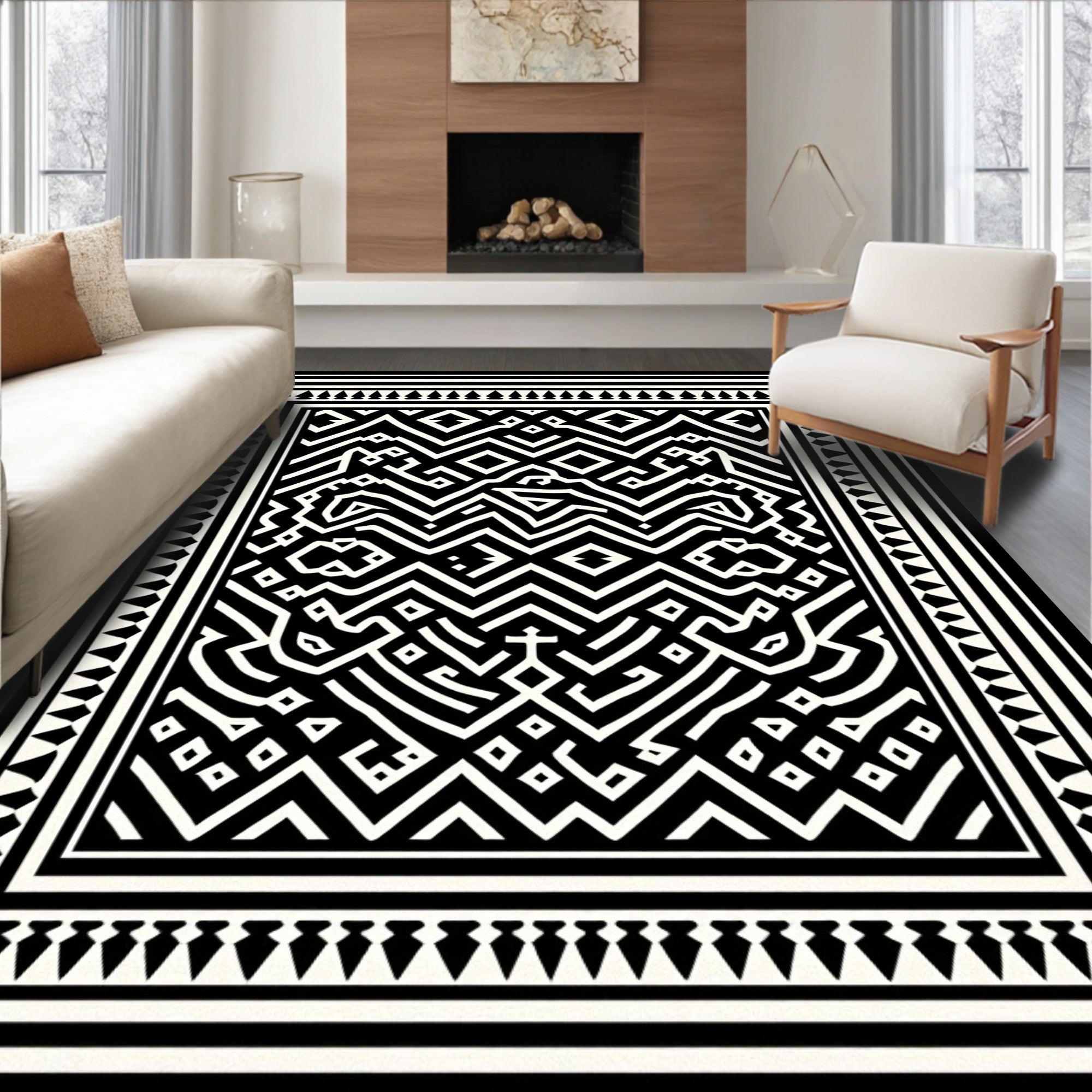 Monochrome Abstract Geometric Pattern Rug
