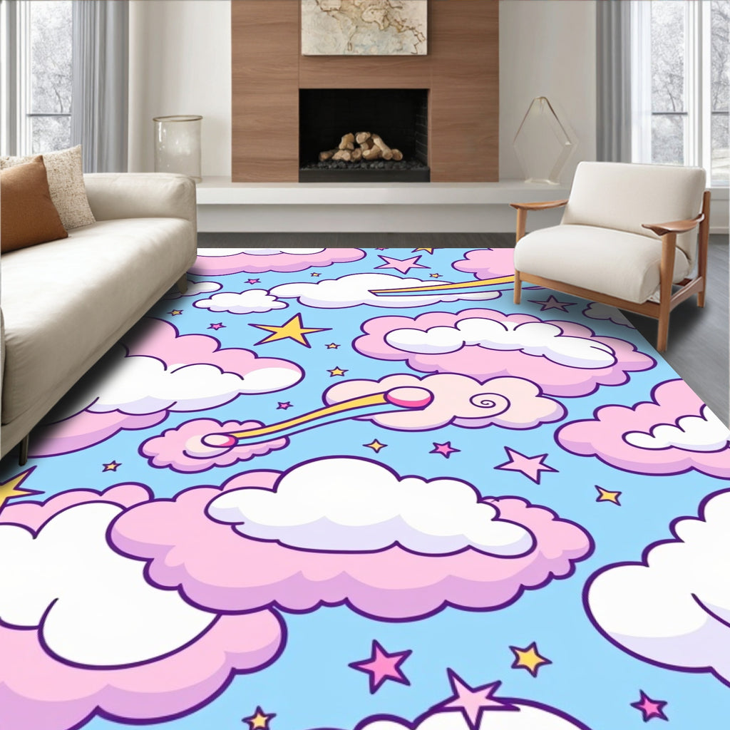 Dreamy Clouds And Stars Pattern Rug
