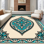 Teal Medallion Intricate Border Design Rug