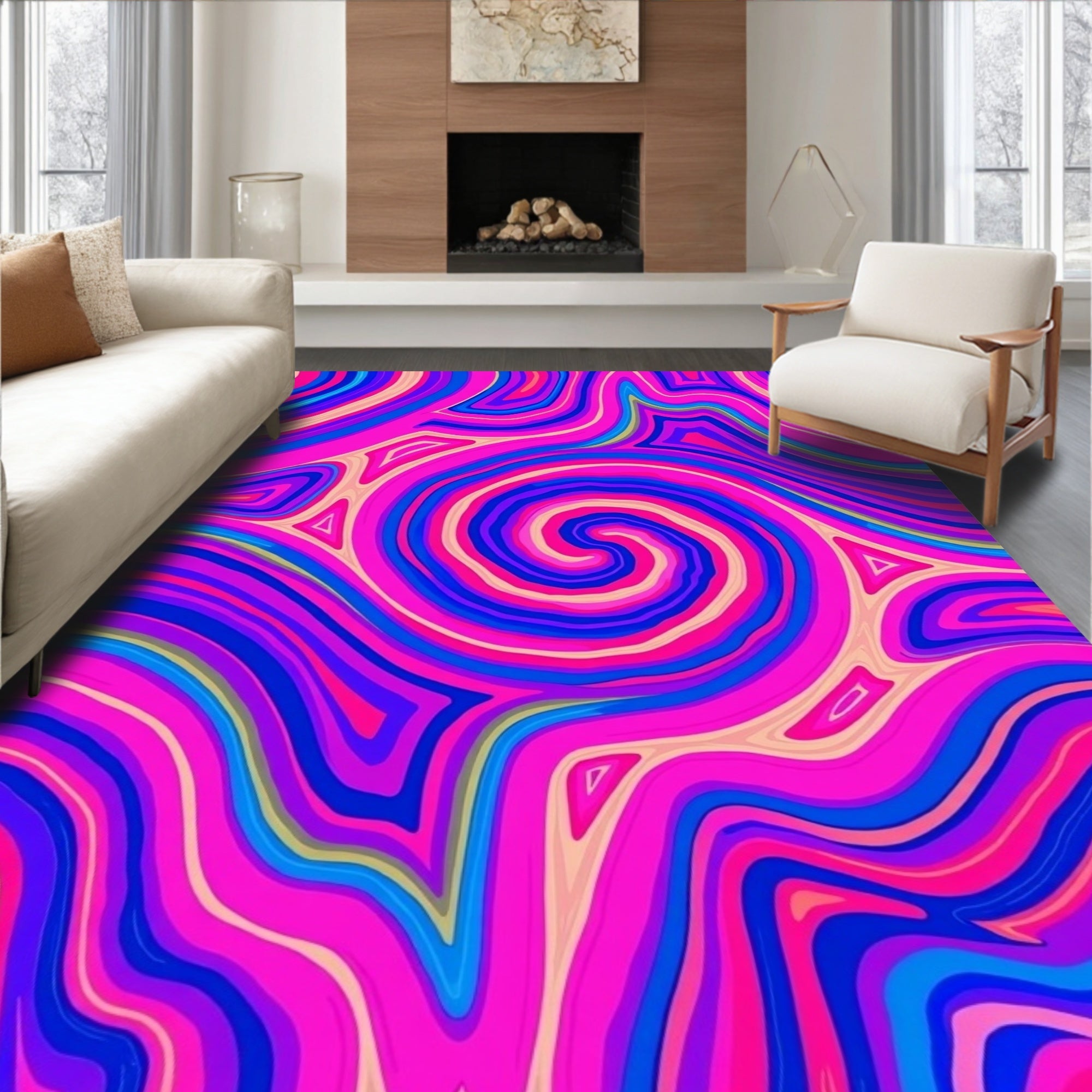 Vibrant Swirl Patterned Abstract Rug