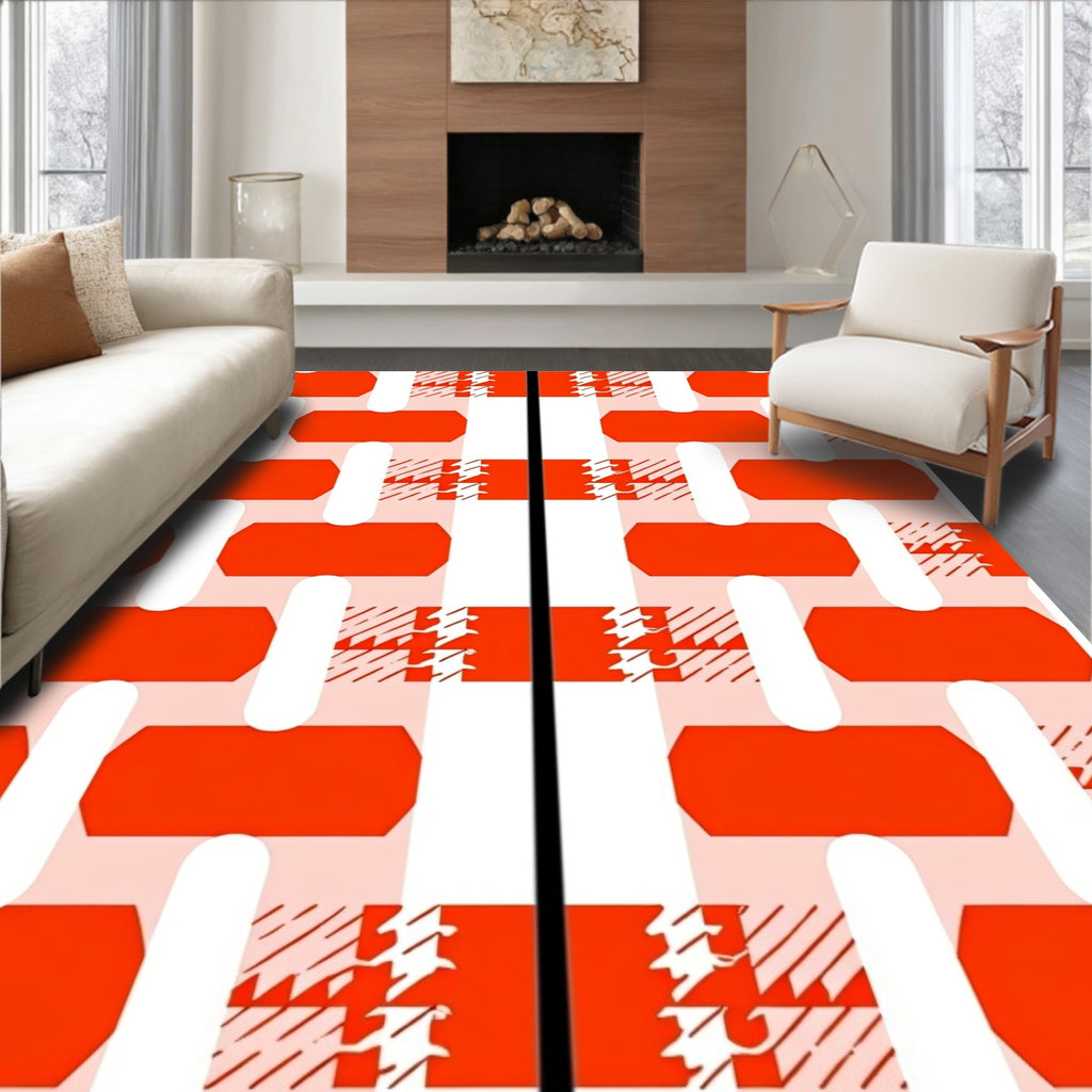 Orange Plaid Rounded Rectangles Design Rug
