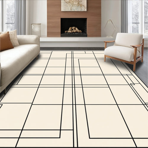 Abstract Cream Geometric Composition Rug