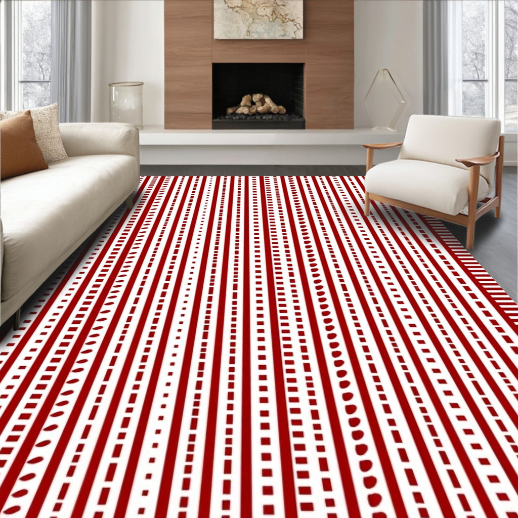 Red White Vertical Stripes Pattern Rug