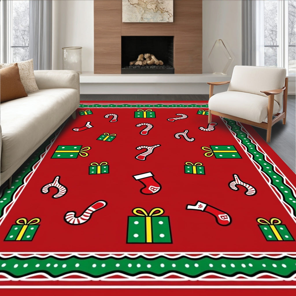 Festive Holiday Candy Cane Gifts Pattern Rug