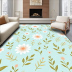 Delicate White Daisy And Leaf Pattern Rug