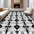 Striking Black White Geometric Motif Rug