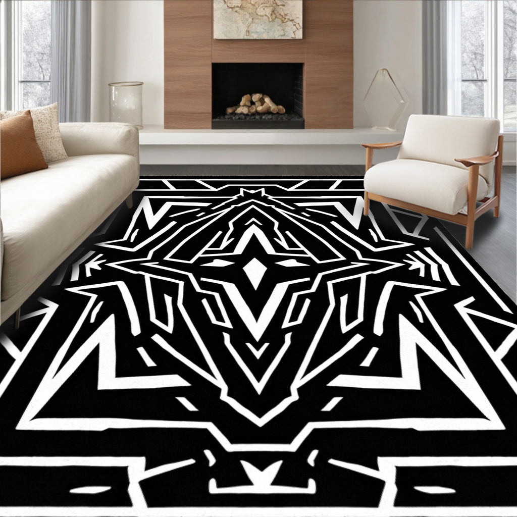 Bold Black White Graphic Symmetry Rug