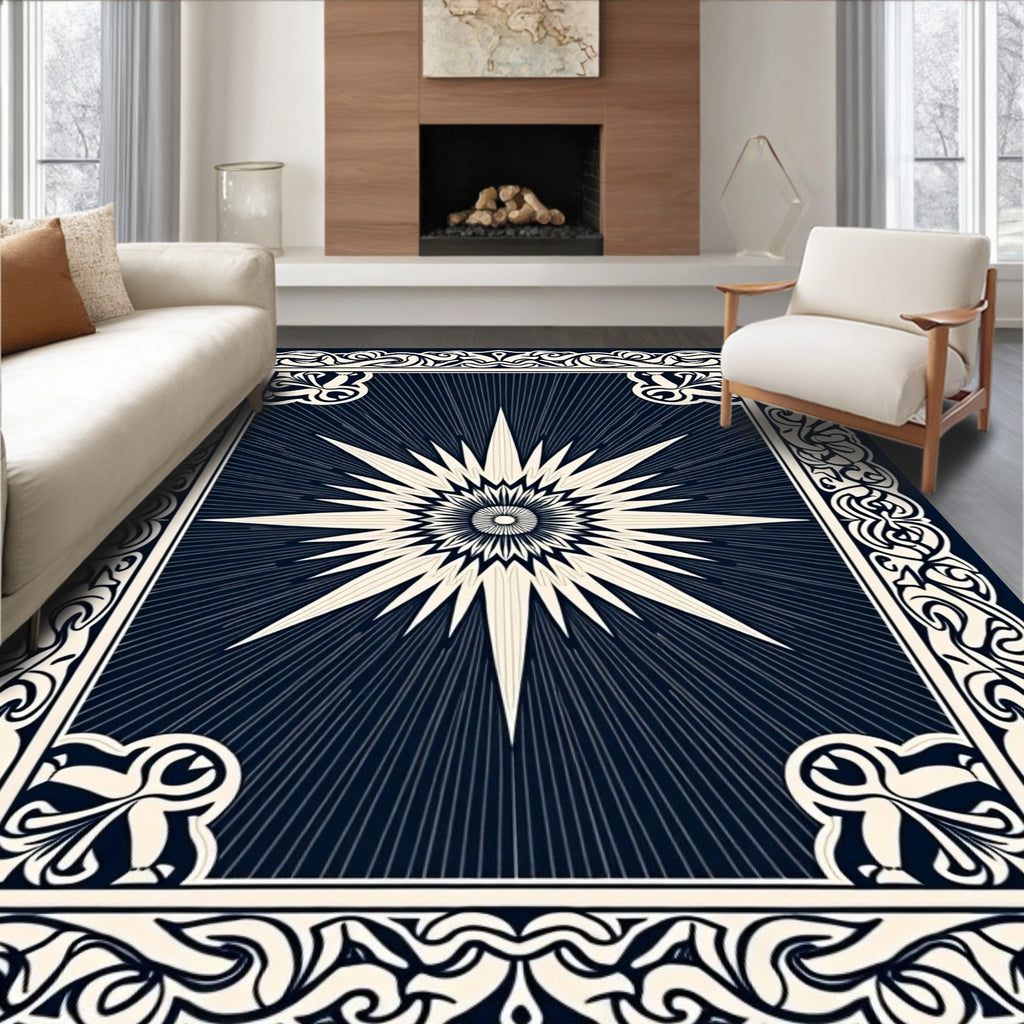 Dark Starburst Intricate Border Design Rug