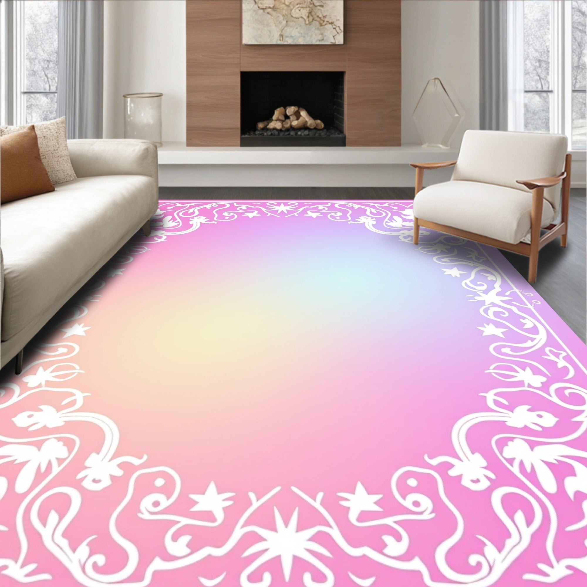 Pastel Floral Swirls Decorative Rug