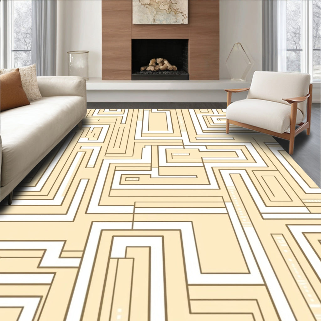 Geometric Labyrinth Cream Pattern Rug