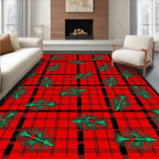 Red Plaid Pine Branch Pattern Rug