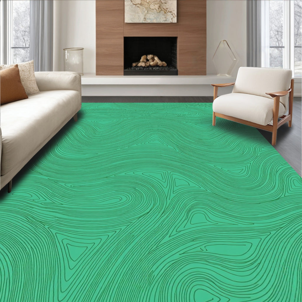 Abstract Contour Lines Green Design Rug