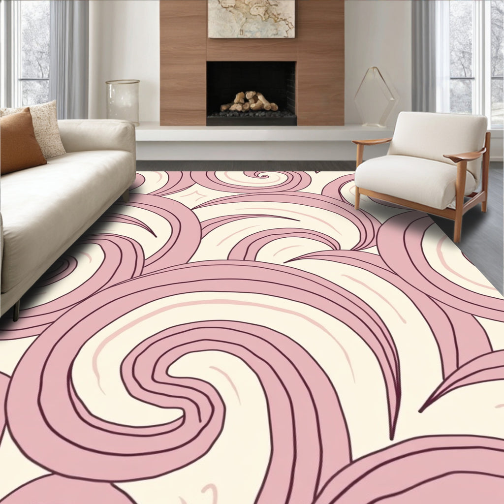 Swirling Pink Cream Abstract Swirl Rug
