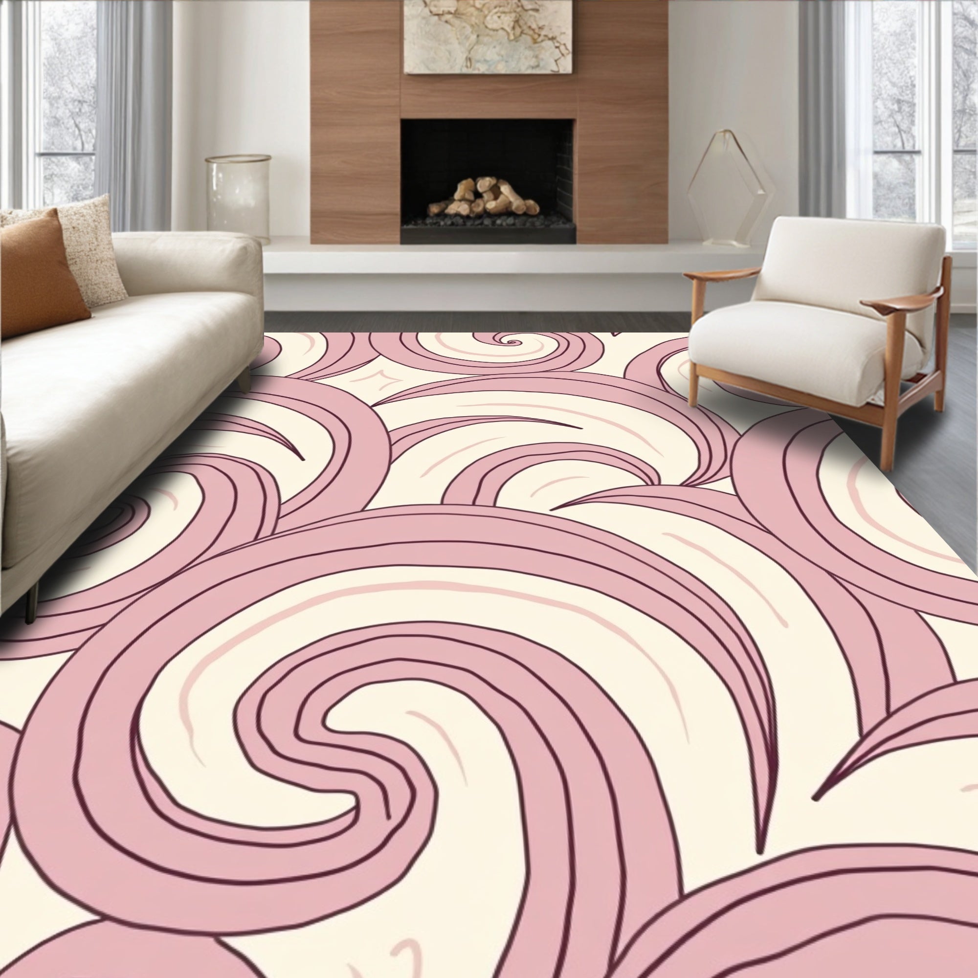 Swirling Pink Cream Abstract Swirl Rug