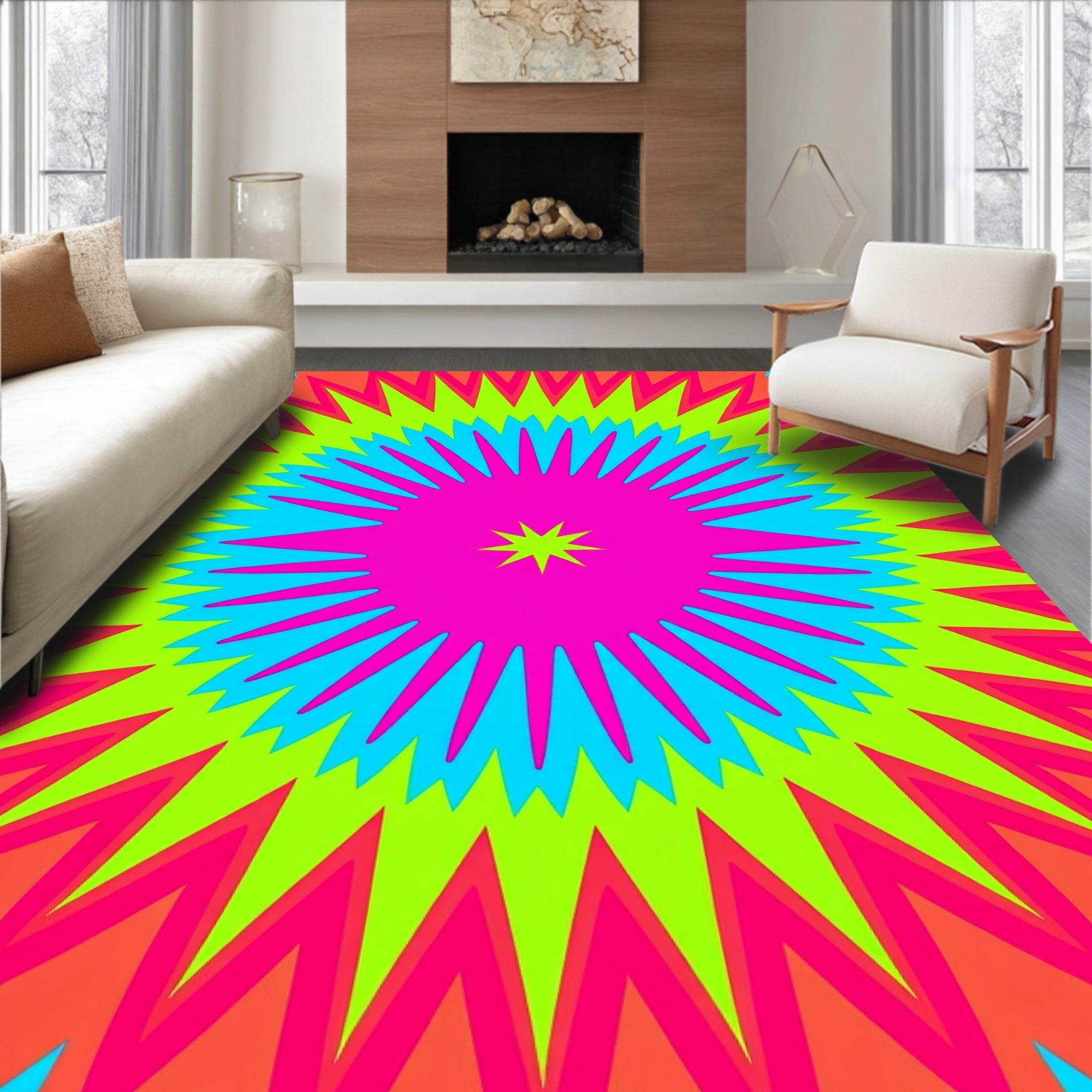 Radiant Starburst Psychedelic Pattern Rug