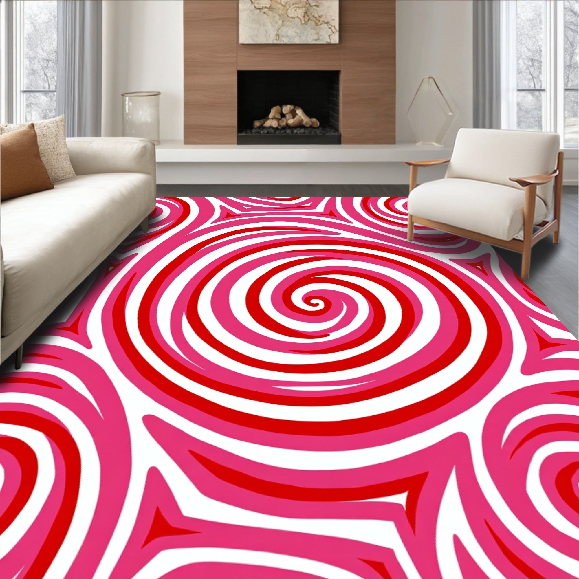 Bold Pink Swirl Contemporary Rug