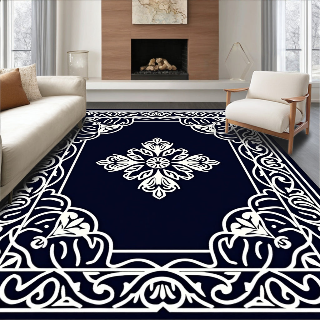 Classic Floral Border Centerpiece Design Rug