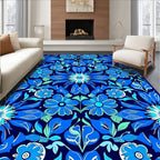 Vibrant Blue Floral Symmetry Rug