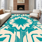 Teal Cream Abstract Geometric Art Rug