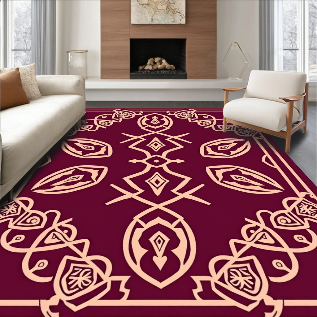 Elegant Burgundy Abstract Pattern Rug
