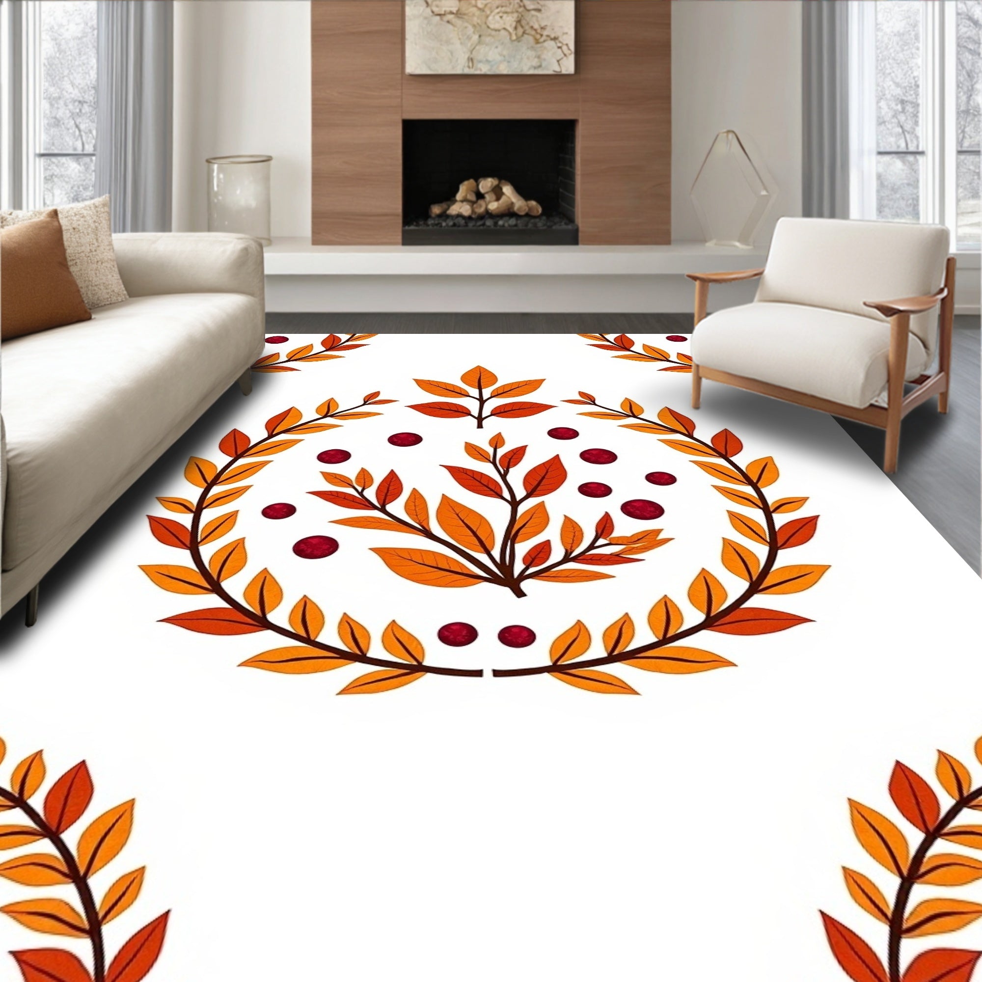 Autumnal Leaf and Berry Wreath Rug