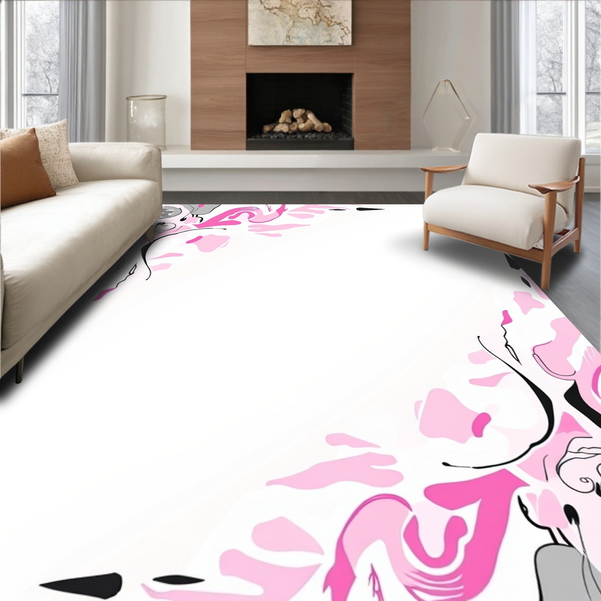 Abstract Pink Gray Fluid Strokes Rug