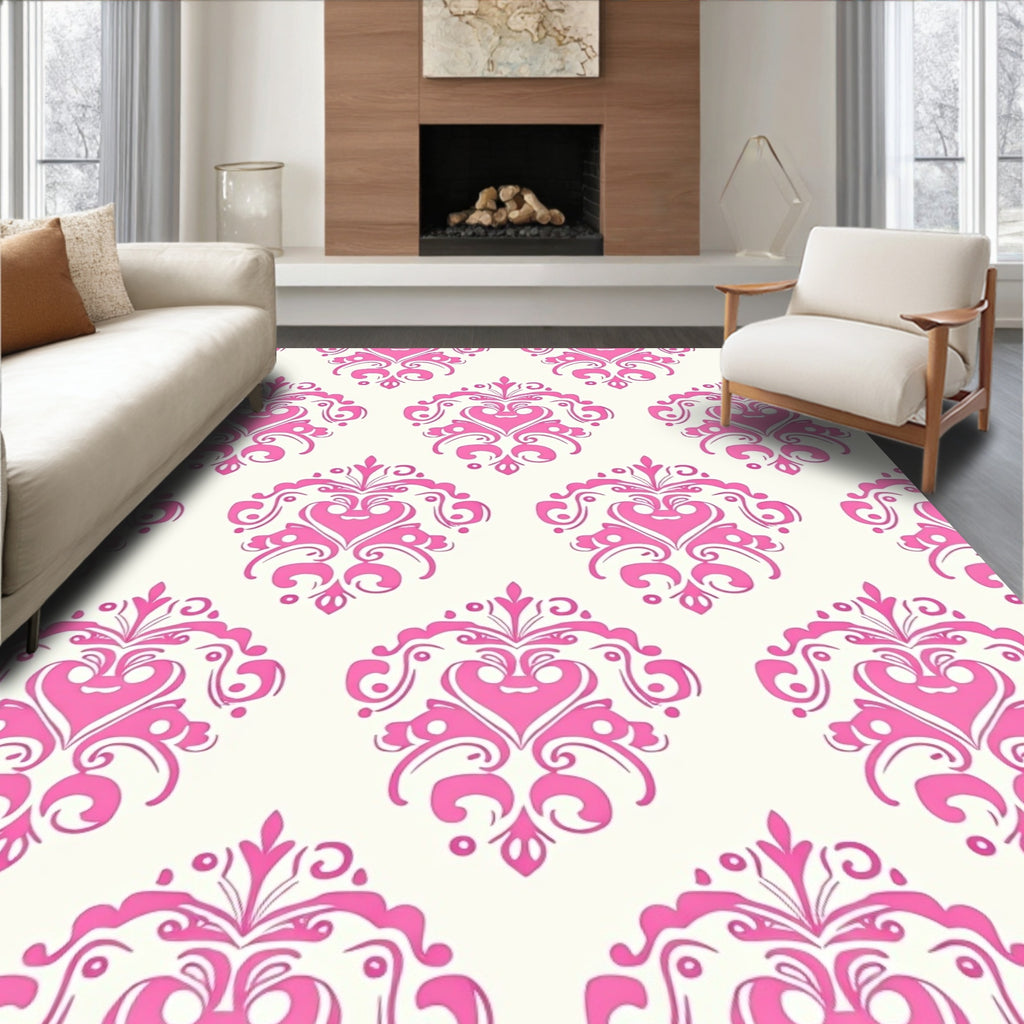 Elegant Pink Damask Pattern Rug
