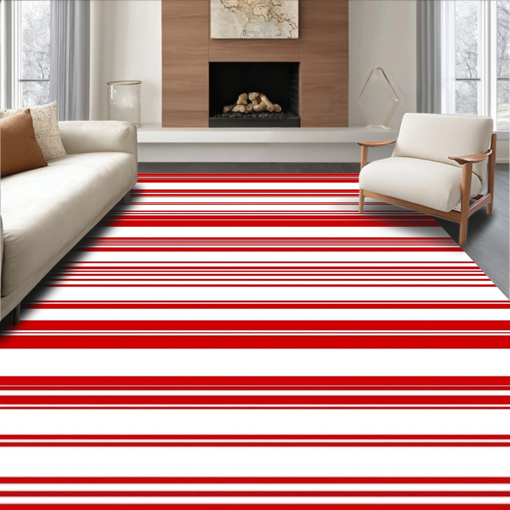 Red White Stripe Pattern Design Rug