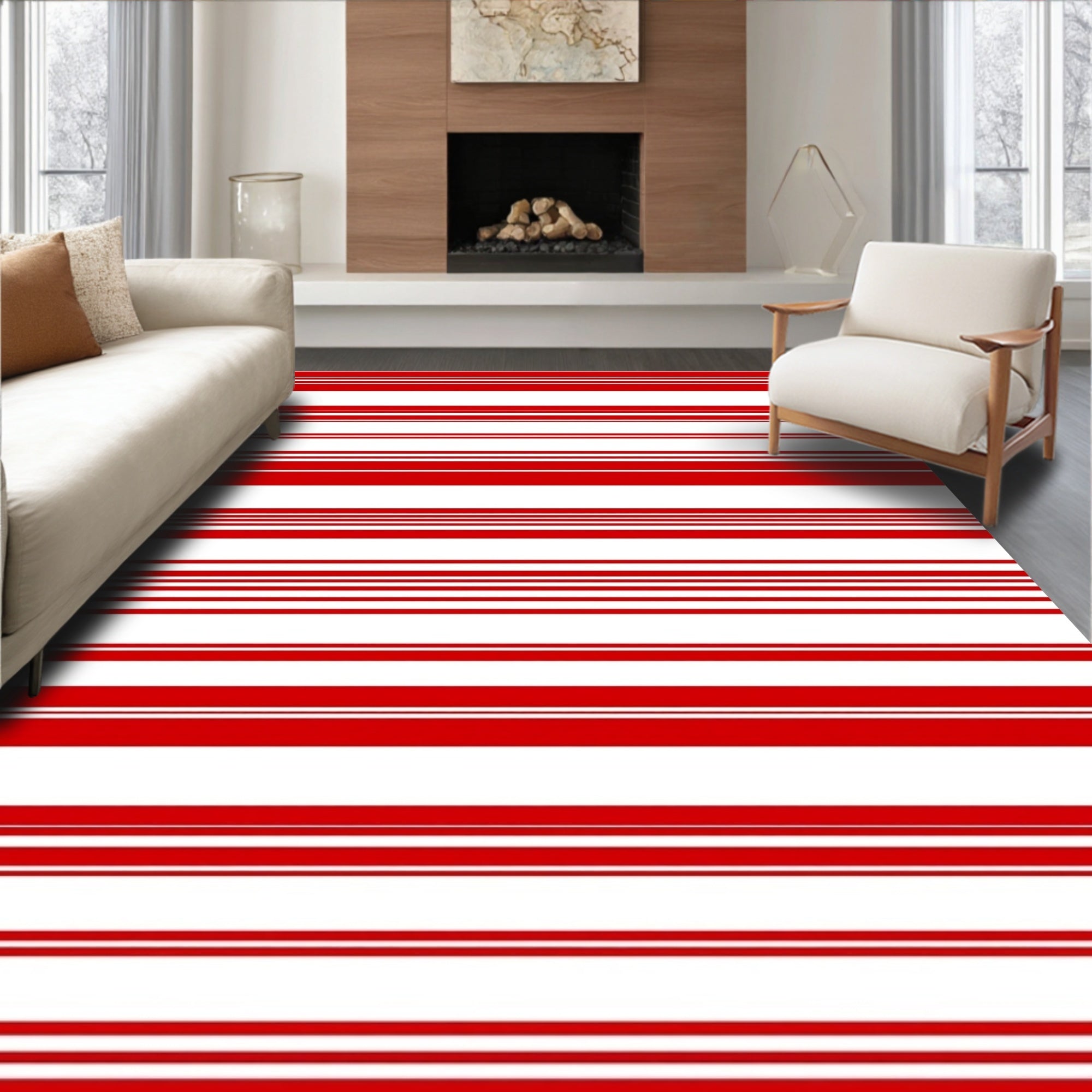 Red White Stripe Pattern Design Rug