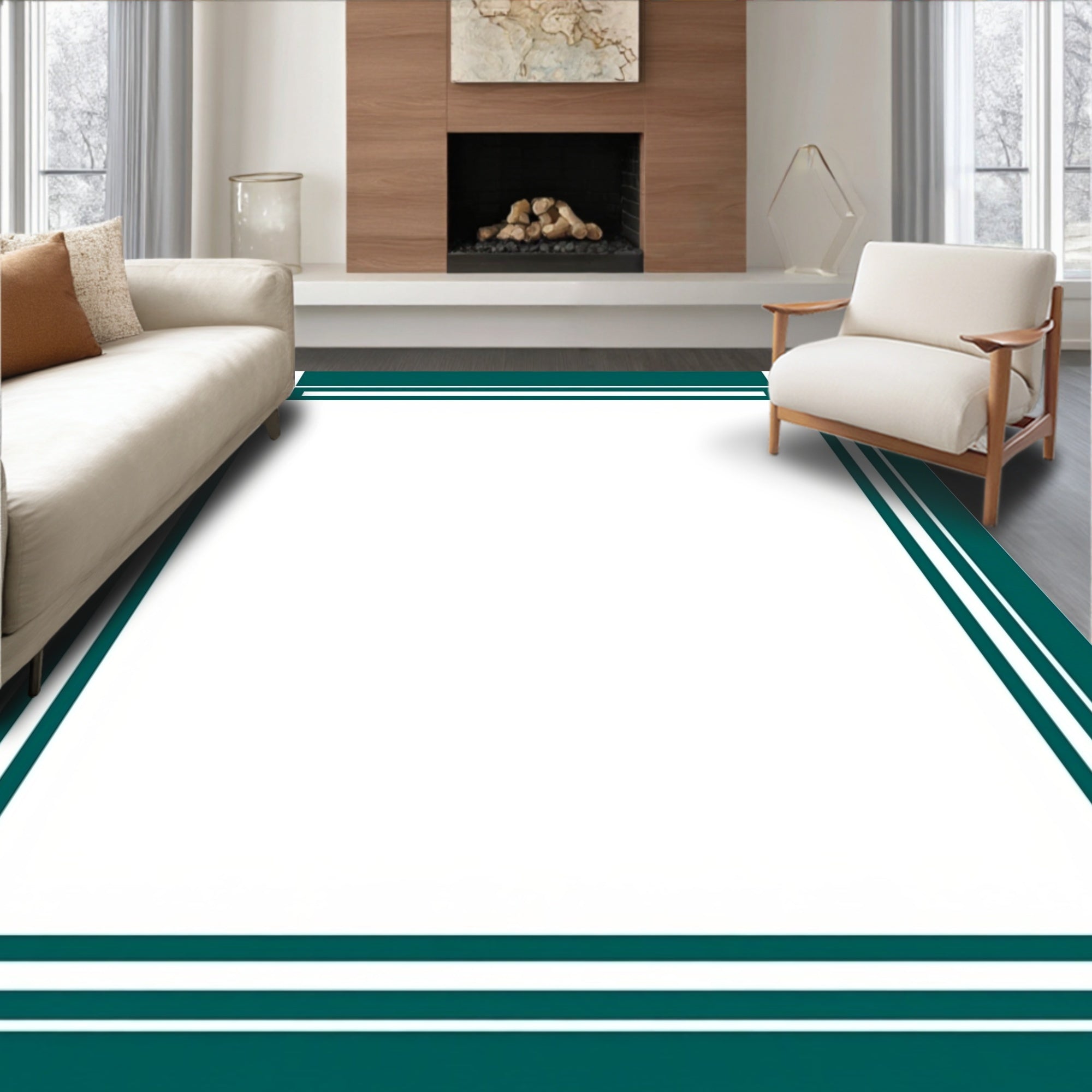 Classic Geometric Border Pattern Rug