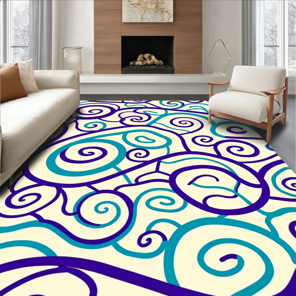 Swirling Blue And Teal Lines Rug
