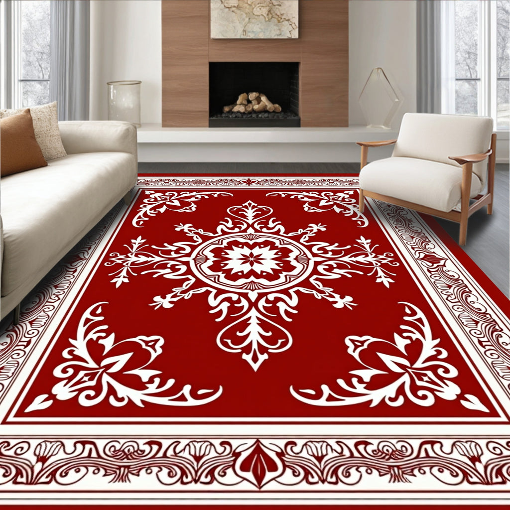 Classic Red Ornamental Floral Pattern Rug