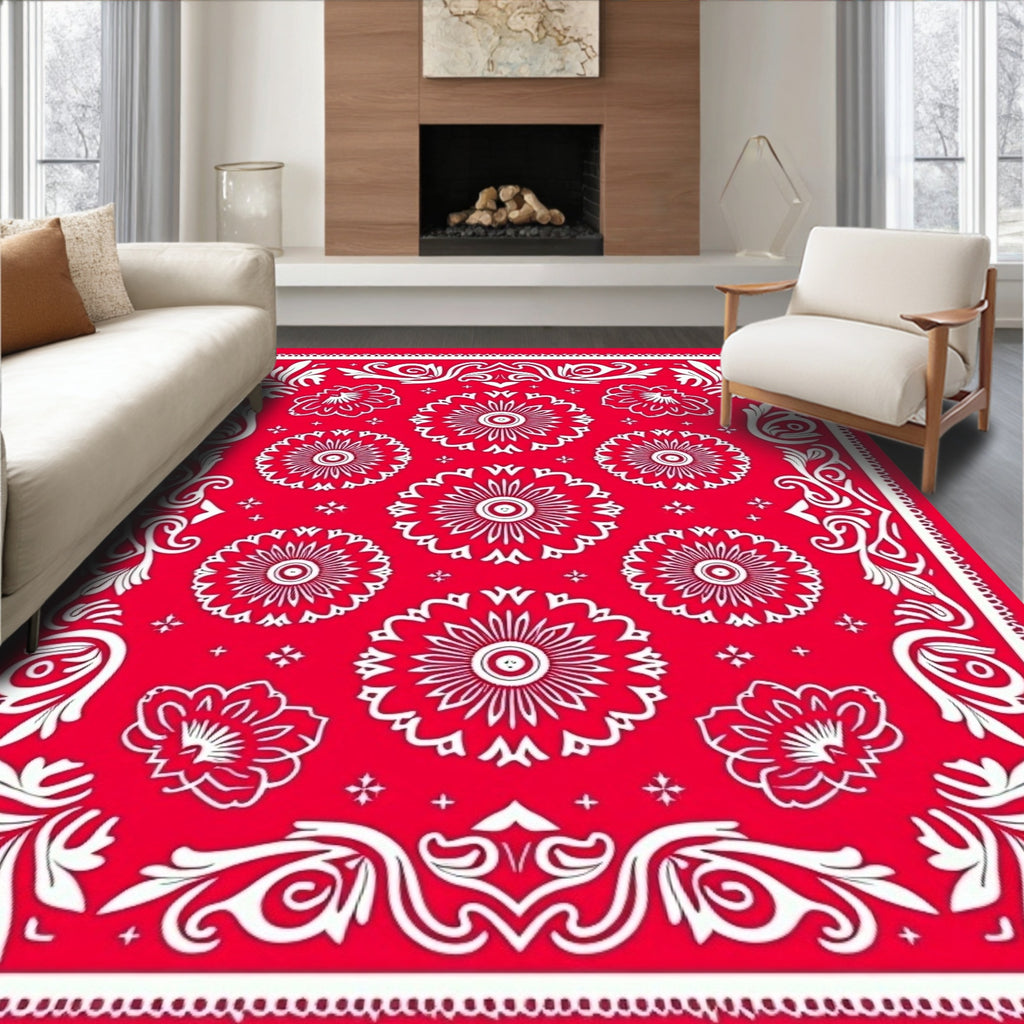 Red Floral Pattern with White Accents Rug