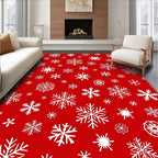 Christmas Snowflake Patterned White Red Rug