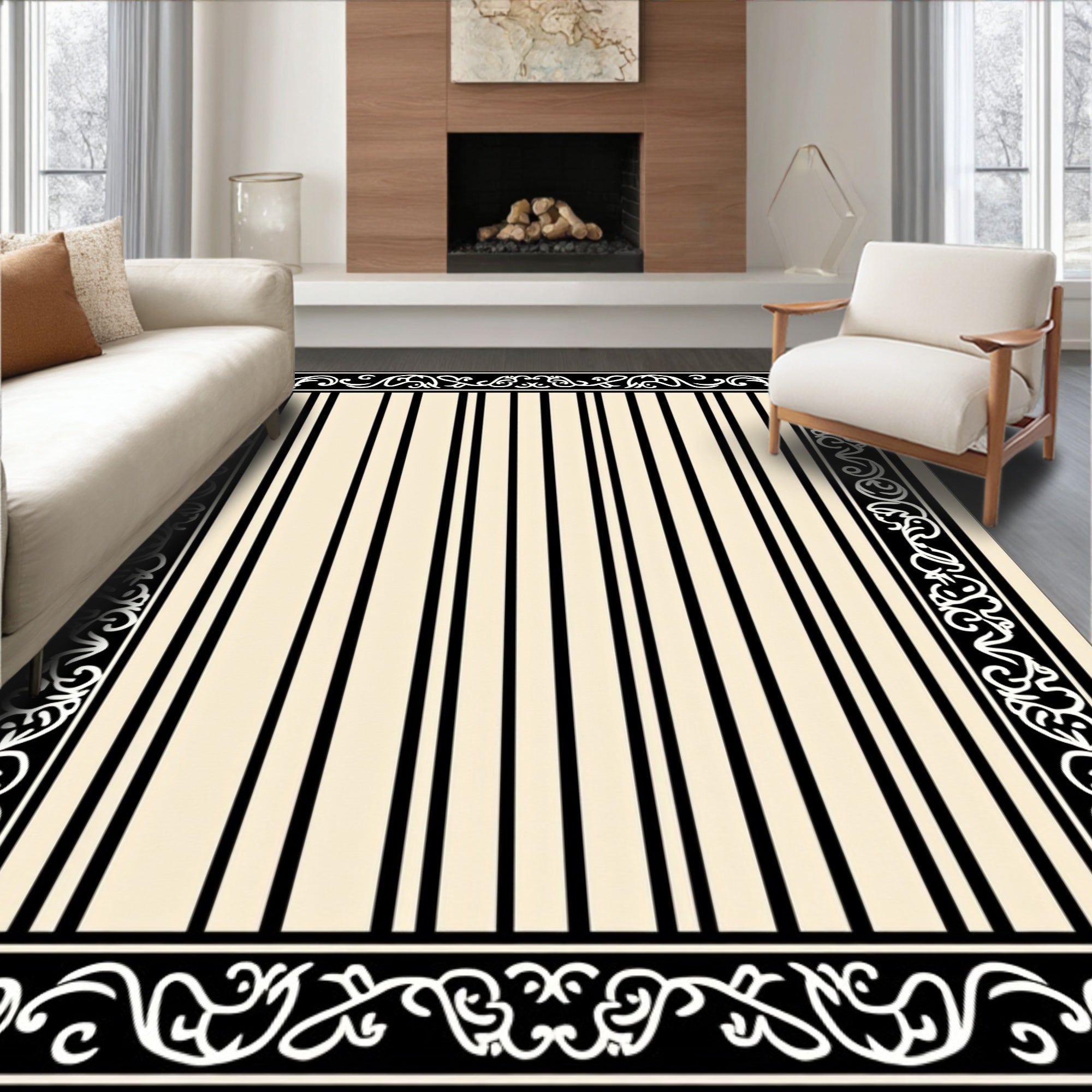 Ornate Striped Frame Design Rug