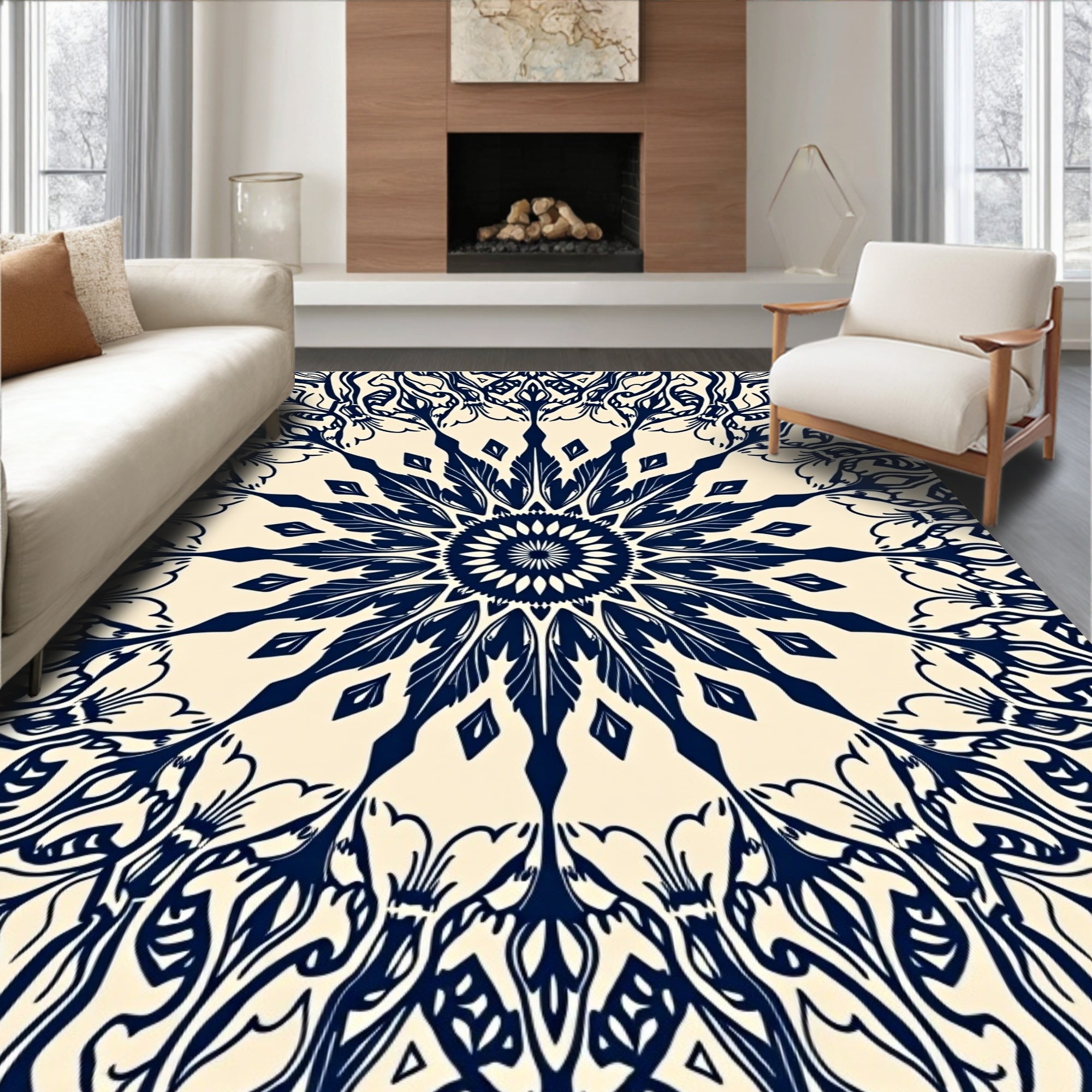 Intricate Floral Mandala Design Rug