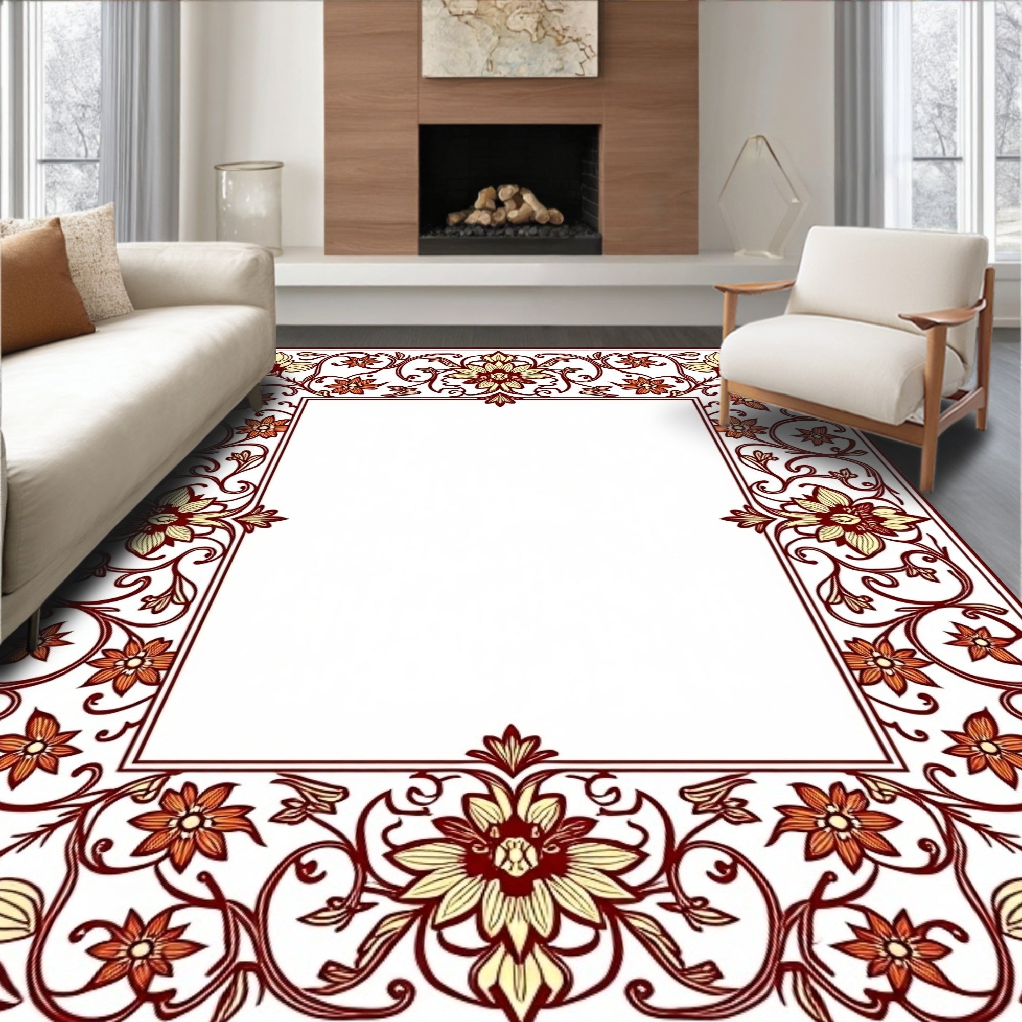 Ornate Floral Scrollwork Design Rug
