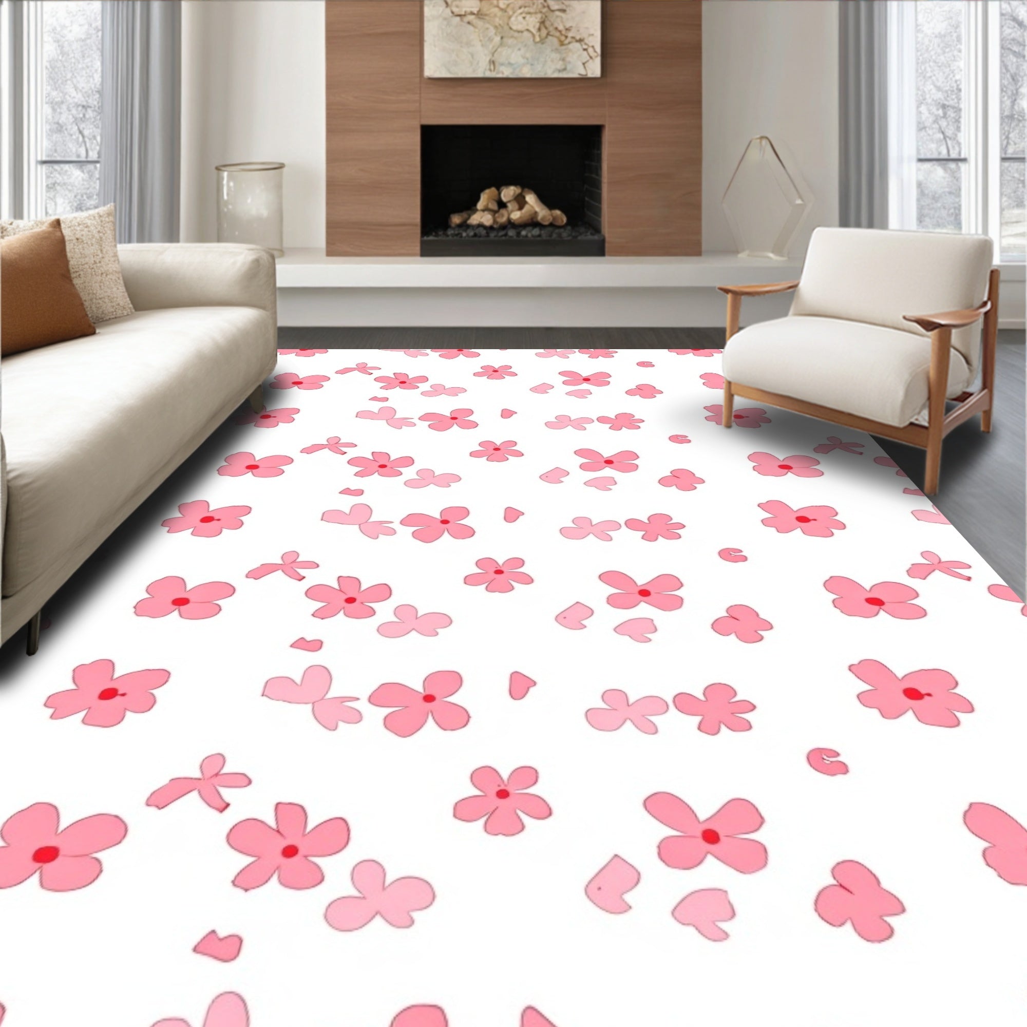 Pink Floral Pattern Design Rug